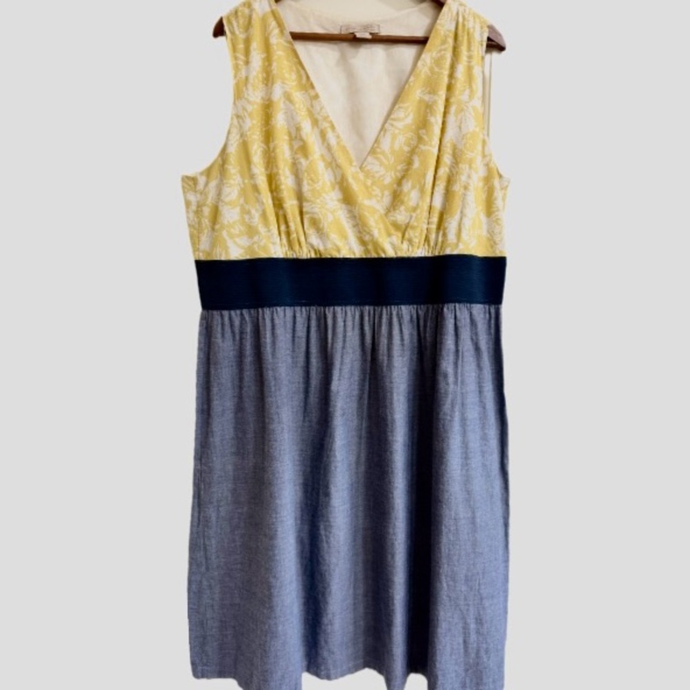 Plus Size 20W Yellow Floral Midi Dress Blue Skirt Empire Waist Sleeveless - Picture 2 of 7